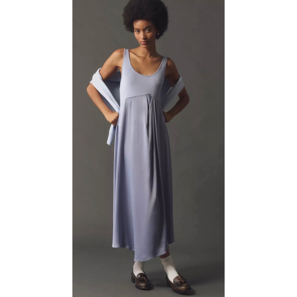 Anthropologie Mixed Media Maxi Dress Womens L Blue Lavender High‎ Low Sleeveless
